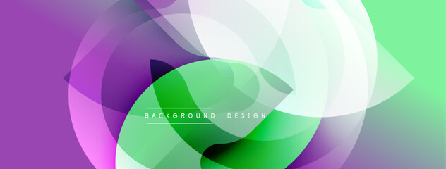 Wall Mural - Abstract flowing shapes, vibrant purple, green hues. Modern design, translucent layers create dynamic visual effect. Smooth gradients, elegant composition.