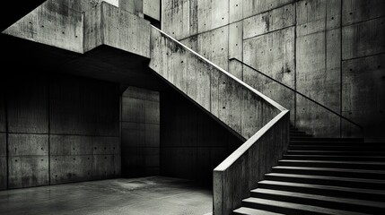 Poster - Concrete staircase in a modern building, with strong shadows and geometric shapes