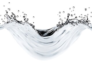 Poster - Flowing Clear Water Wave with Bubbles on White Background for Creative Design and Natural Beauty Concepts