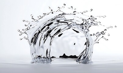Poster - Splashing water creating dynamic wave patterns on a white background, capturing the elegance and beauty of liquid motion in a serene environment