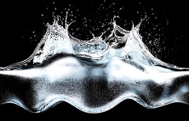 Poster - Water Splash with Dynamic Wave and Droplets Isolated on Black Background Captured in High Definition Quality for Creative Projects