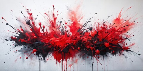 Wall Mural - Vibrant abstract art piece featuring bold red and black ink splashes on a white canvas , bold, vibrant,  bold, vibrant, modern