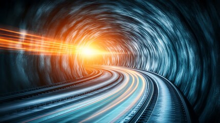 Poster - Dynamic View of a Curved Tunnel with Bright Light and High-Speed Motion Blur Effects Capturing Energy and Movement in a Spiraling Passageway