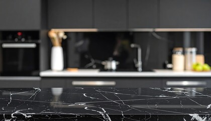 Poster - Black marble countertop in modern kitchen.