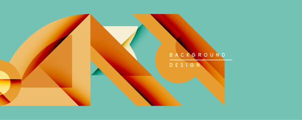 Poster - Abstract geometric composition. Orange layers overlap turquoise backdrop creating dynamic visual effect. Modern design elements suggest depth, texture, sophistication.