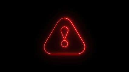 Poster - Red neon warning sign illuminated against a black background representing a hazard or attention needed in digital design.