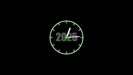 Poster - Modern graphic of a clock face showing the year 2025 with green accents and a minimalist design for digital content.