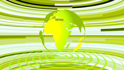 Poster - Abstract earth globe depicted in green and yellow tones with concentric circle elements representing a global concept or worldwide connection