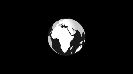 Poster - A simple illustration of a globe representing earth in a black and white modern minimalist style against a solid black background