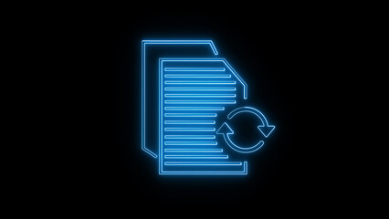 Poster - Illuminated neon document refresh icon representing update process information management and data synchronization in a digital environment