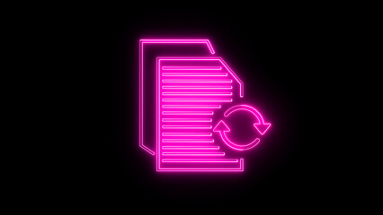 Poster - Pink neon icon of a document and refresh symbol against a black background conceptual digital illustration