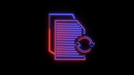 Poster - Neon document refresh icon on black background representing data synchronization and update process for digital applications and technology