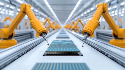 Poster - Advanced Robotics in Automated Manufacturing Line with Robotic Arms and Circuit Board Production Process
