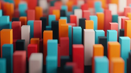 Poster - Abstract Colorful Blocks Creating a Vibrant Pattern in a 3D Visualization Displaying Depth and Dimension