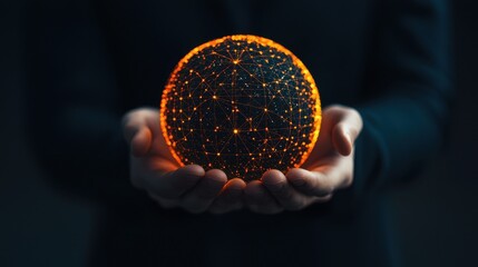 Poster - Hands Holding Illuminated Sphere with Connecting Lines Displaying Technology and Global Connectivity Concept
