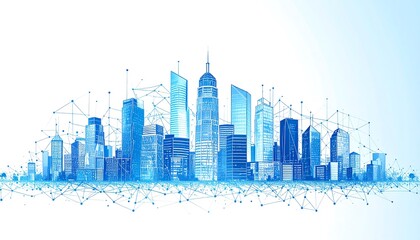 Fototapete - Cityscape Digital Network Connection.