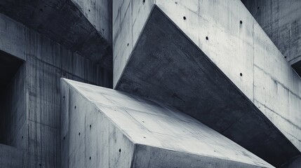 Poster - Abstract geometric forms of concrete structure with deep shadows. Angular architecture, stark contrast