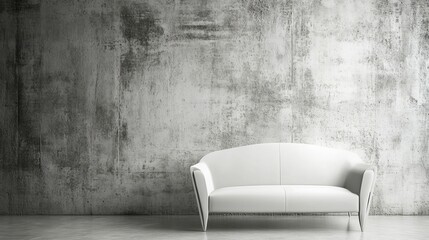 Poster - A pristine white sofa sits against a textured concrete wall. The minimalistic setting exudes modern, urban vibes