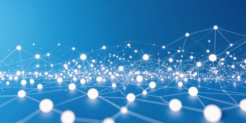 Poster - Complex network of interconnected nodes illustrating digital connectivity in a blue background