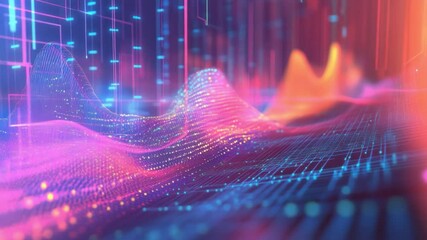 Poster - Data Flow Visualization: A vibrant abstract visualization of data flow, represented by flowing particles and colorful lines, illustrates the dynamic nature of digital information in modern technology.