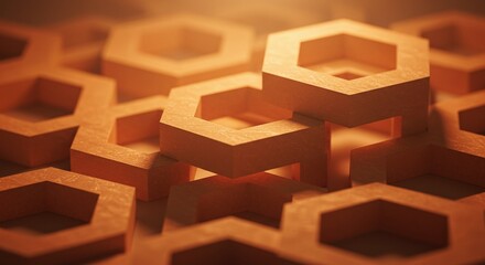 Aufkleber - Abstract Honeycomb Pattern with Warm Orange Light