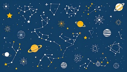 Poster - Constellation Stars Planets in Dark Blue Sky.