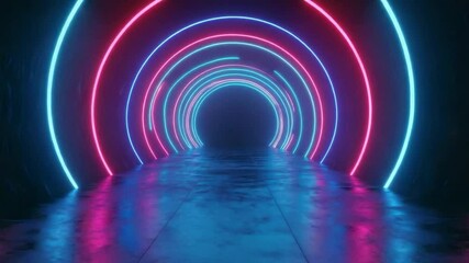 Poster - neon tunnel of lights: an otherworldly perspective of an illuminated tunnel adorned with vibrant neo