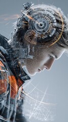 Poster - Cybernetic Humanoid Profile with Futuristic Technology