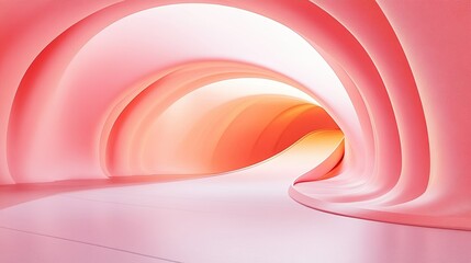 Poster - Abstract pink tunnel with curved walls and bright light at the end of the passageway view