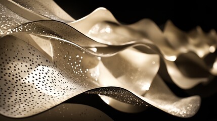 Poster - Abstract sculpture with flowing, ribbon-like forms, textured with subtle speckles and a glossy finish against a dark backdrop