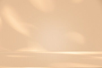 Poster - Wall interior background, studio and backdrops show products. with leaf shadow from window color beige and white. background for text insertion and presentation of product	