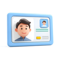 Fototapete - 3D cartoon driving license icon in plastic ID card style, with photo and text layout, bright and fun design isolated on white background, ideal for identification, license, or driving concepts