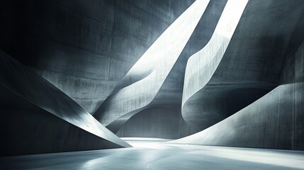 Poster - Modern, abstract concrete interior with curved walls and natural light streaming through