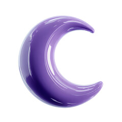 Poster - Cartoon 3D violet crescent moon illustration, glossy plastic-like design, on clean white backdrop, rendered in smooth toy design, vibrant colors used for fun appearance, visually clear and appealing f