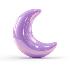 Poster - Cartoon 3D violet crescent moon illustration, glossy plastic-like design, on clean white backdrop, rendered in smooth toy design, vibrant colors used for fun appearance, visually clear and appealing f