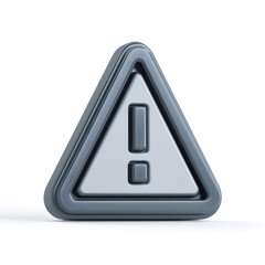 Poster - Cartoon 3D grey alert sign illustration, plastic-like design, on clean white backdrop, rendered in smooth toy design, vibrant colors used for fun appearance, visually clear and appealing for graphic o