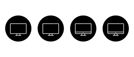 Fototapete - Computer monitor outline icon set on black circle. Desktop screen sign symbol