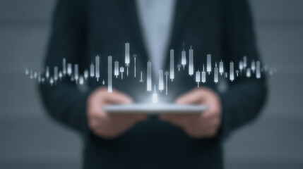 Poster - Data Analyst and Analytics: A business professional analyzing data trends on a digital tablet, with data visualization graphics displayed over the device, symbolizing data analysis.
