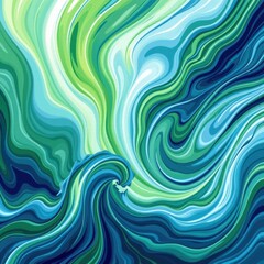 Poster - Abstract swirling pattern with vibrant shades of green blue and white creating a mesmerizing fluid design suitable for backgrounds and artistic projects