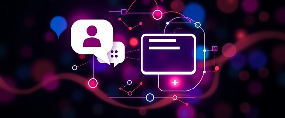 Poster - Abstract icon depicting live chat, online communication, and CRM integration,  feedback,  online support