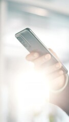Aufkleber - Phone, online and hand with business man in office for financial advisor, stock broker and market report. Communication, trading network and research with closeup of person for connection and app