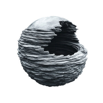 Abstract Stone Sphere Sculpture with Central Cavity
