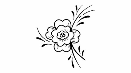 Poster - Aesthetic floral design with detailed petals and decorative leaves in black and white outline art style created with generated ai