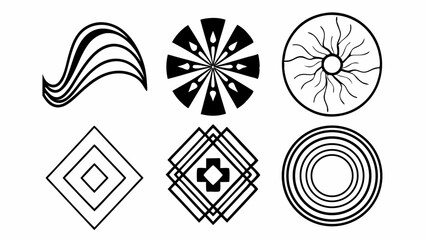 Poster - Illustration showing six different abstract geometric designs in black and white on a plain white background created with generated ai