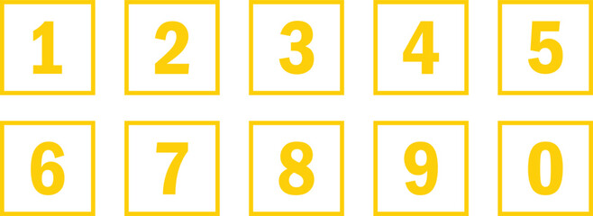 Poster - abstract yellow number icon on yellow outline rectangle shape.
