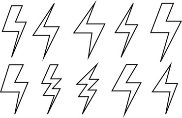 Poster - set of black outline lightning bolt vector illustration.