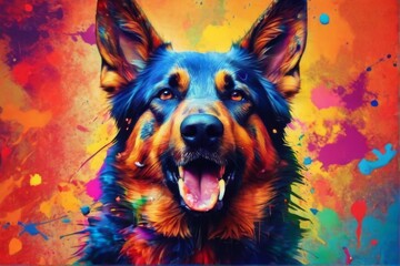 Naklejka na meble Energetic Portrait of a German Shepherd Dog with Colorful Splatter Background