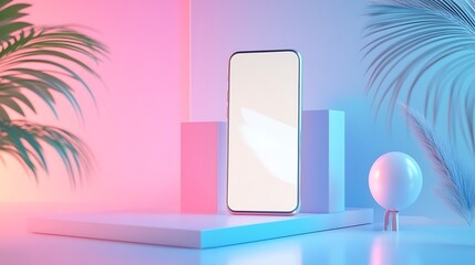 Aufkleber - neon smartphone mockup with tropical minimalist product presentation for sleek design modern technol