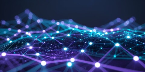 Aufkleber - Modern digital landscape showcasing interconnected nodes and vibrant colors in a futuristic environment