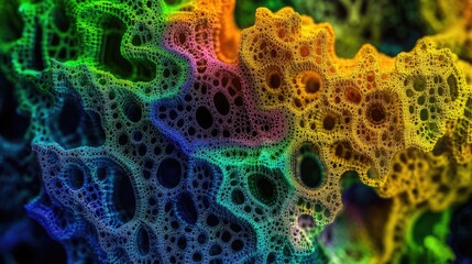 Poster - Vibrant, organic fractal artwork with intricate, colorful, porous structure